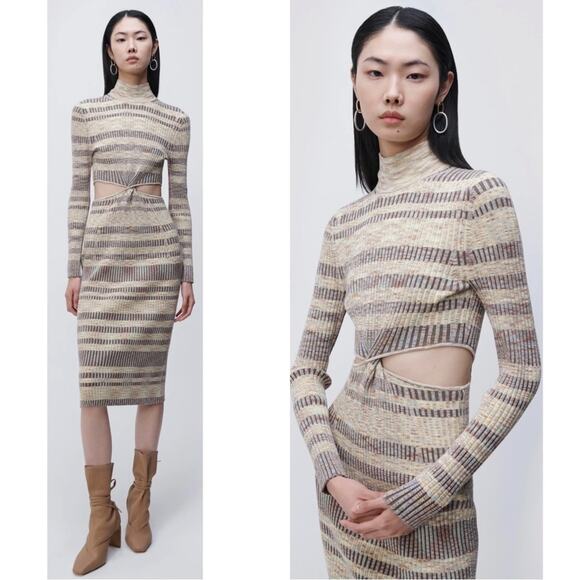 Jonathan Simkhai Fable Cutout Knit Space Dye Midi Dress in Daffodil Size Small - Picture 1 of 11